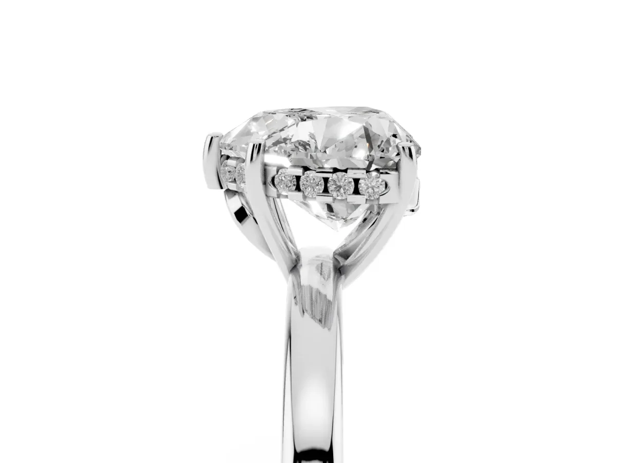 Heart Cut Solitaire Diamond Ring with Prong Setting and Plain Band Silver