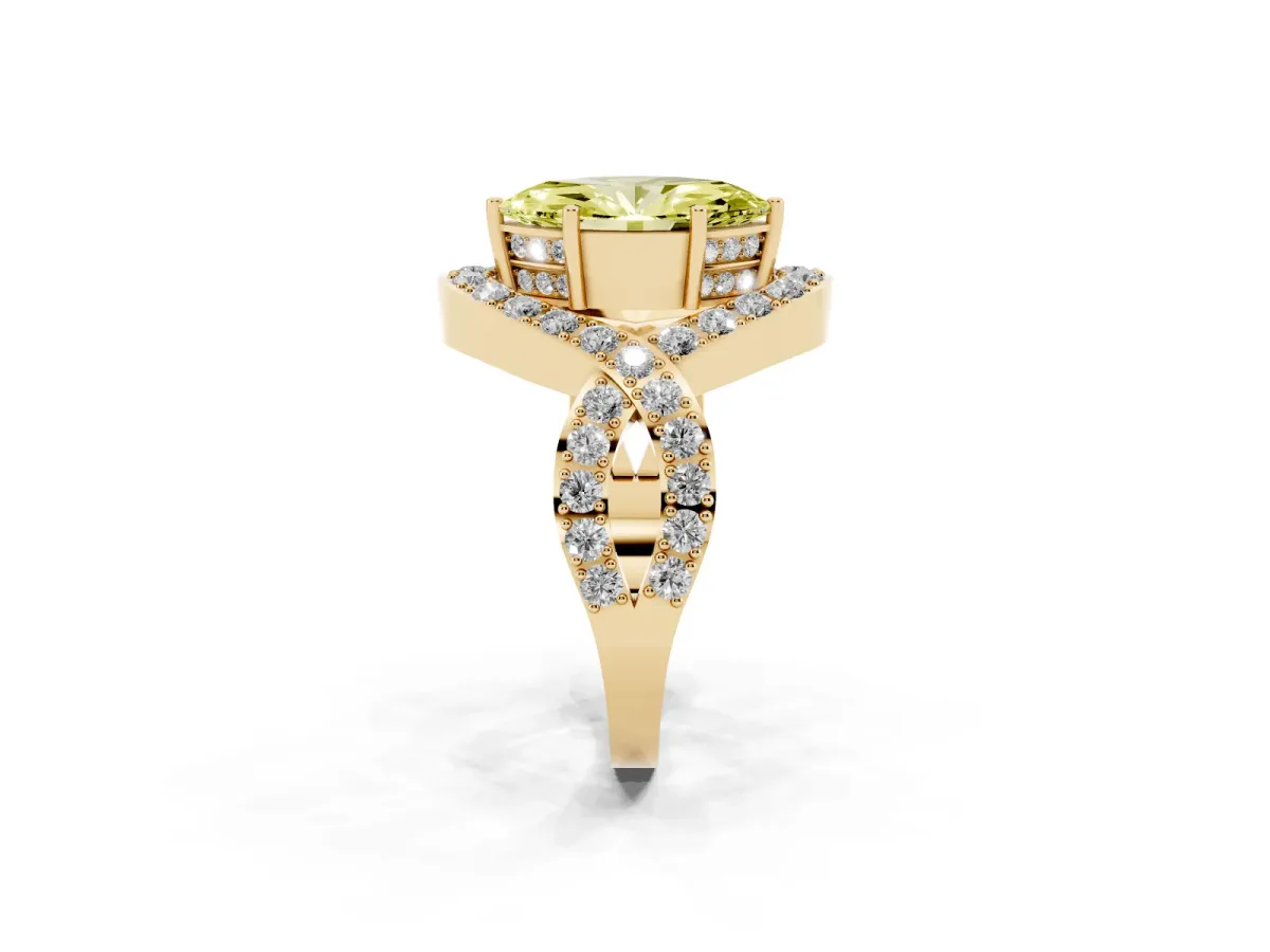 Fancy Yellow Marquise Cut Solitaire Twist Band Pavé Diamond Engagement Ring Yellow gold