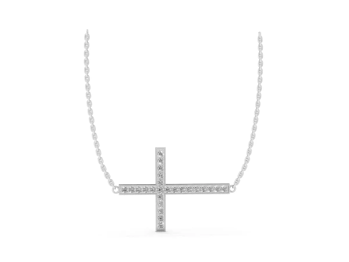 Pavé Round Diamond Cross Pendant White gold