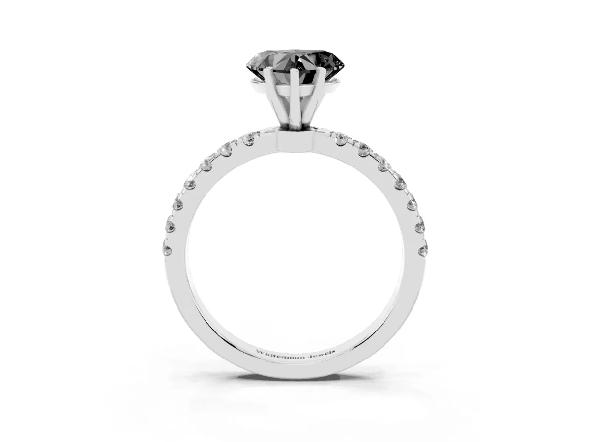 Fancy Black Heart Cut Diamond Solitaire Ring with Pavé Accents and Four-Prong Setting Platinum