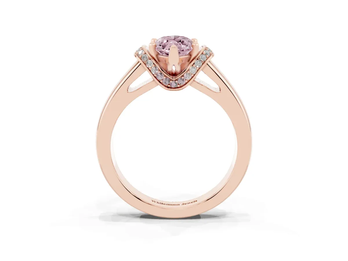 Fancy Pink Marquise Cut Solitaire Diamond Ring with Pave Band and Six-Prong Setting Rose gold