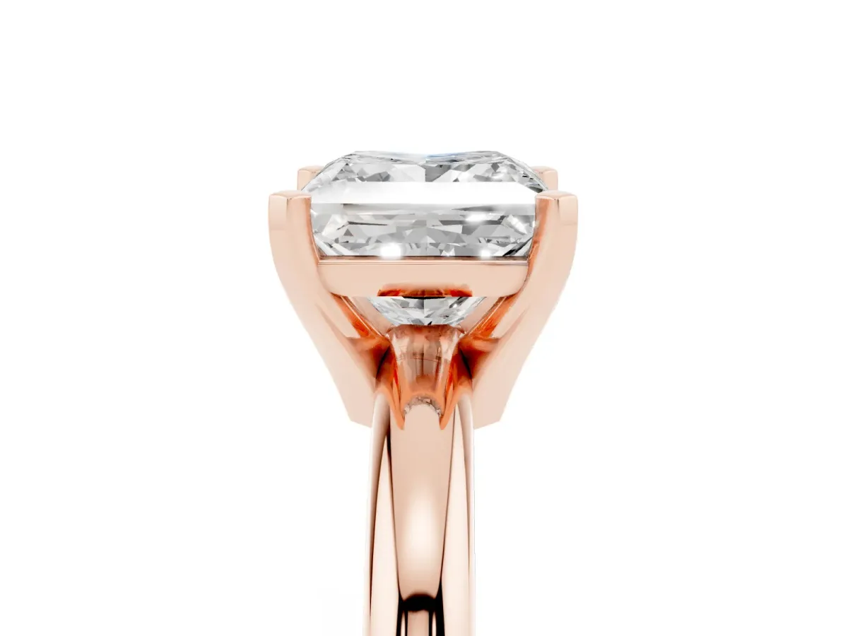 Princess Cut Diamond Solitaire Engagement Ring with Round Band and Four-Prong Setting Rose gold