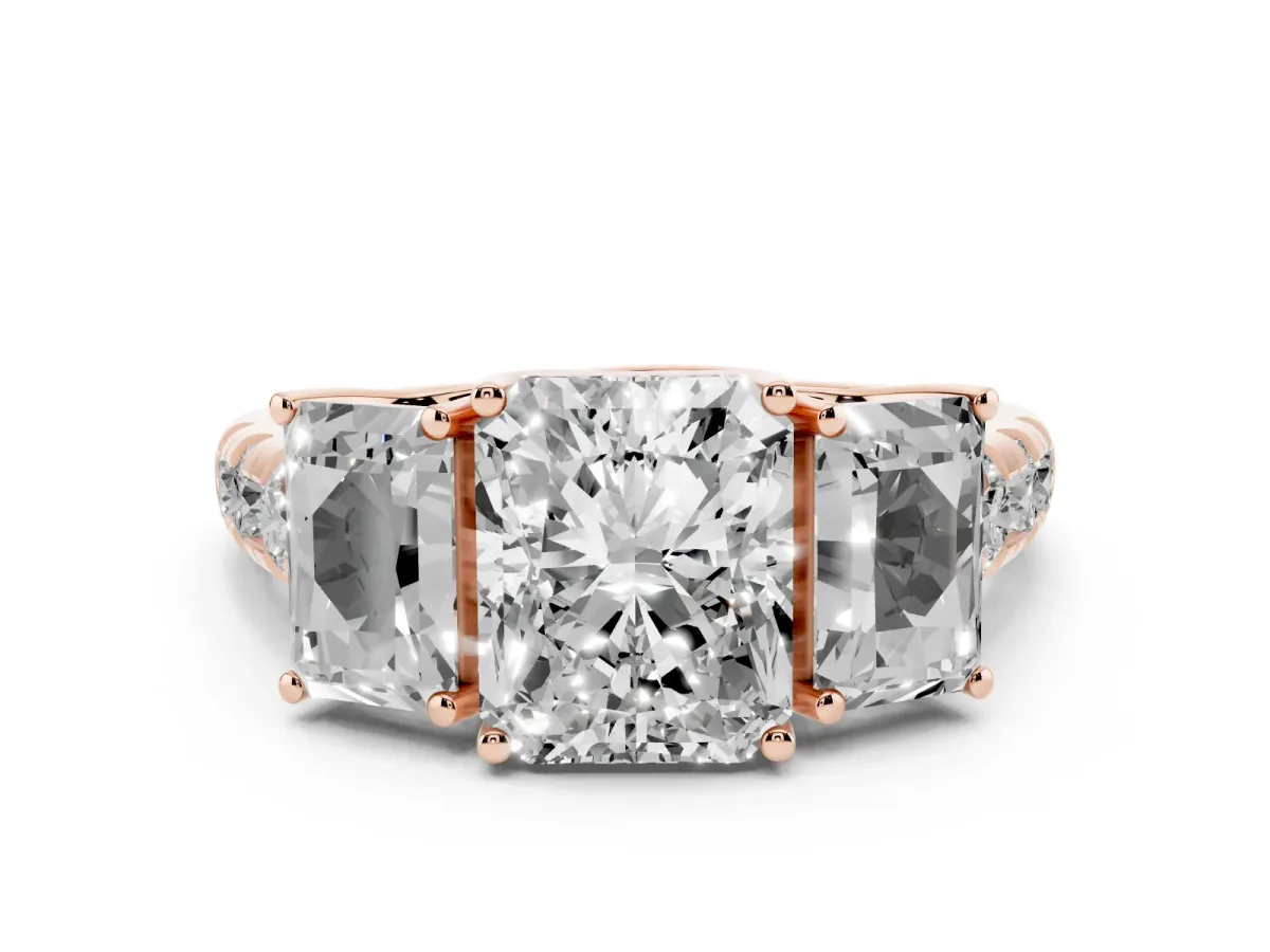 Three-Stone Radiant Cut Diamond Pavé Band with Prong Setting Rose gold