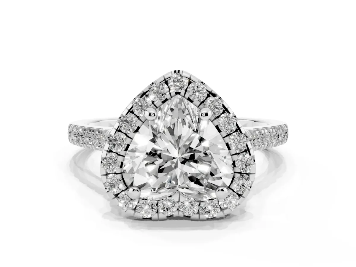 Heart Cut Diamond Cushion Halo Ring with Pavé Band Silver
