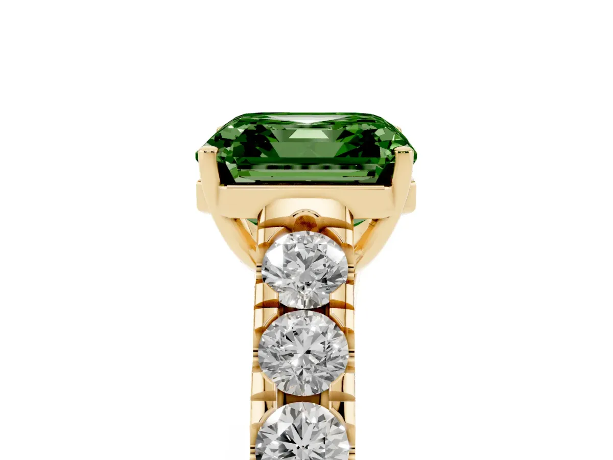 Fancy Green Asscher Cut Cut Diamond Solitaire Ring with Micro Pave Band and Prong Setting Yellow gold