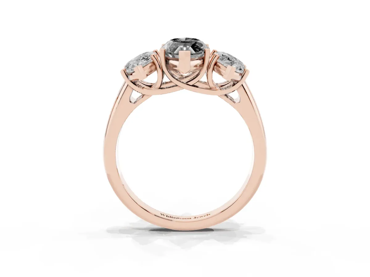 Fancy Black Three-Stone Marquise Cut Diamond Engagement Ring with Prong Setting Rose gold