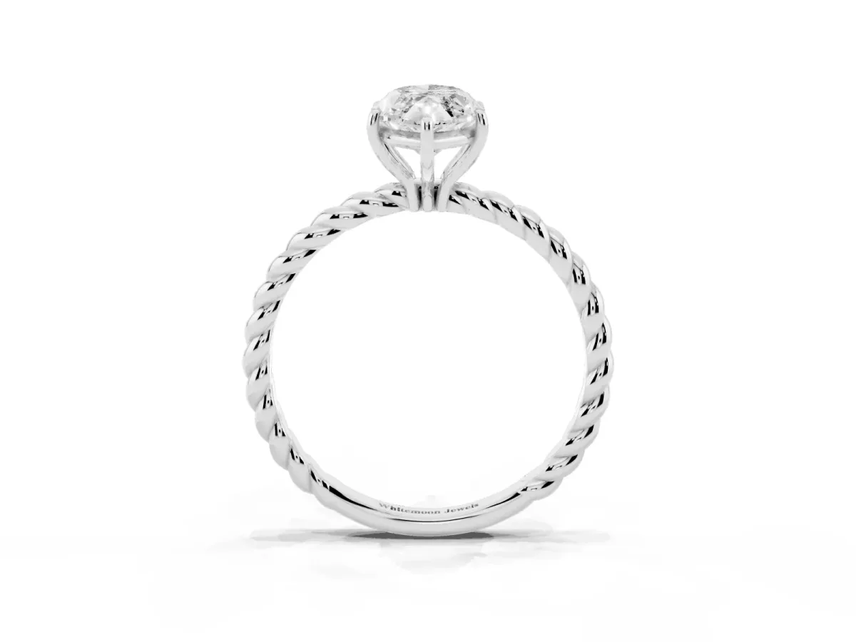 Marquise Cut Solitaire Twist Band Ring with Four-Prong Setting Platinum