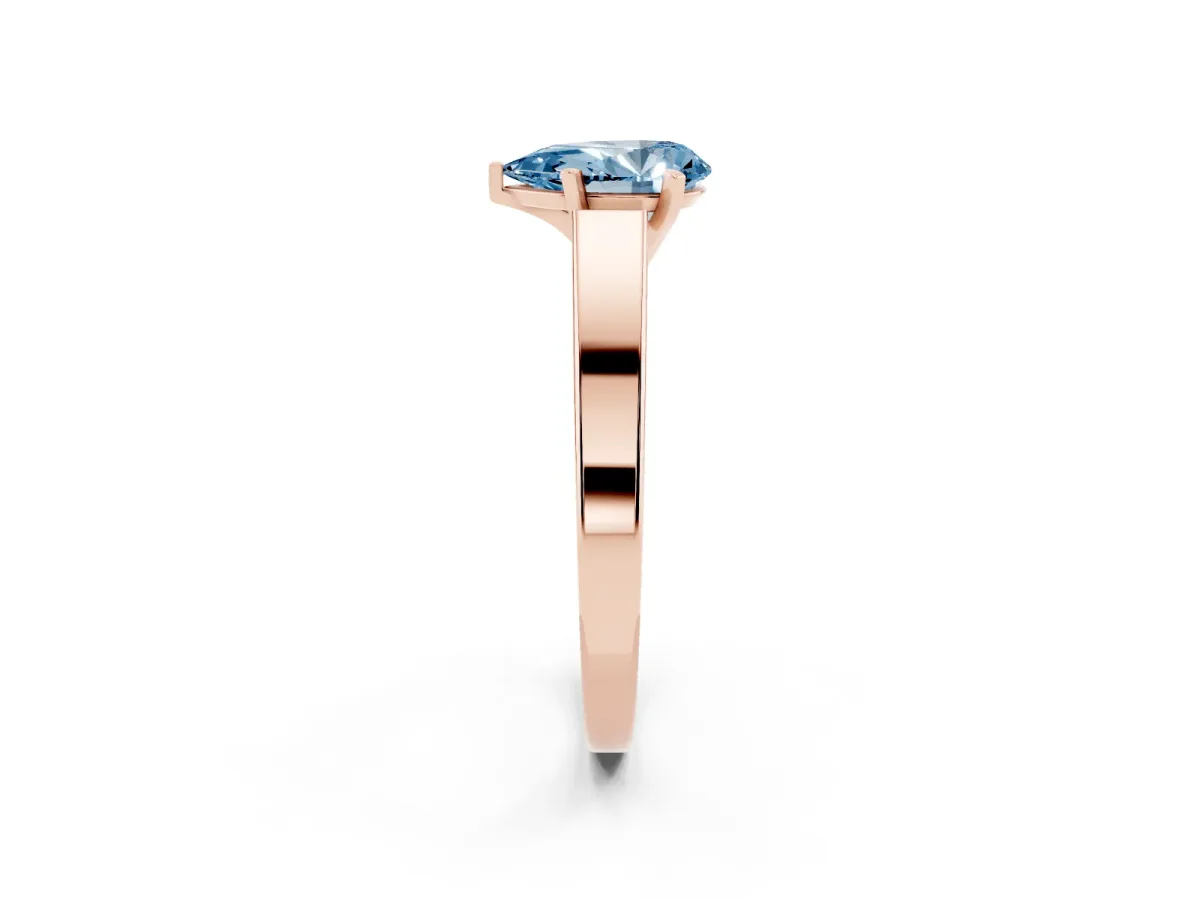Fancy Blue Pear Cut Solitaire Engagement Ring with Four-Prong Setting and Tapered Band Rose gold