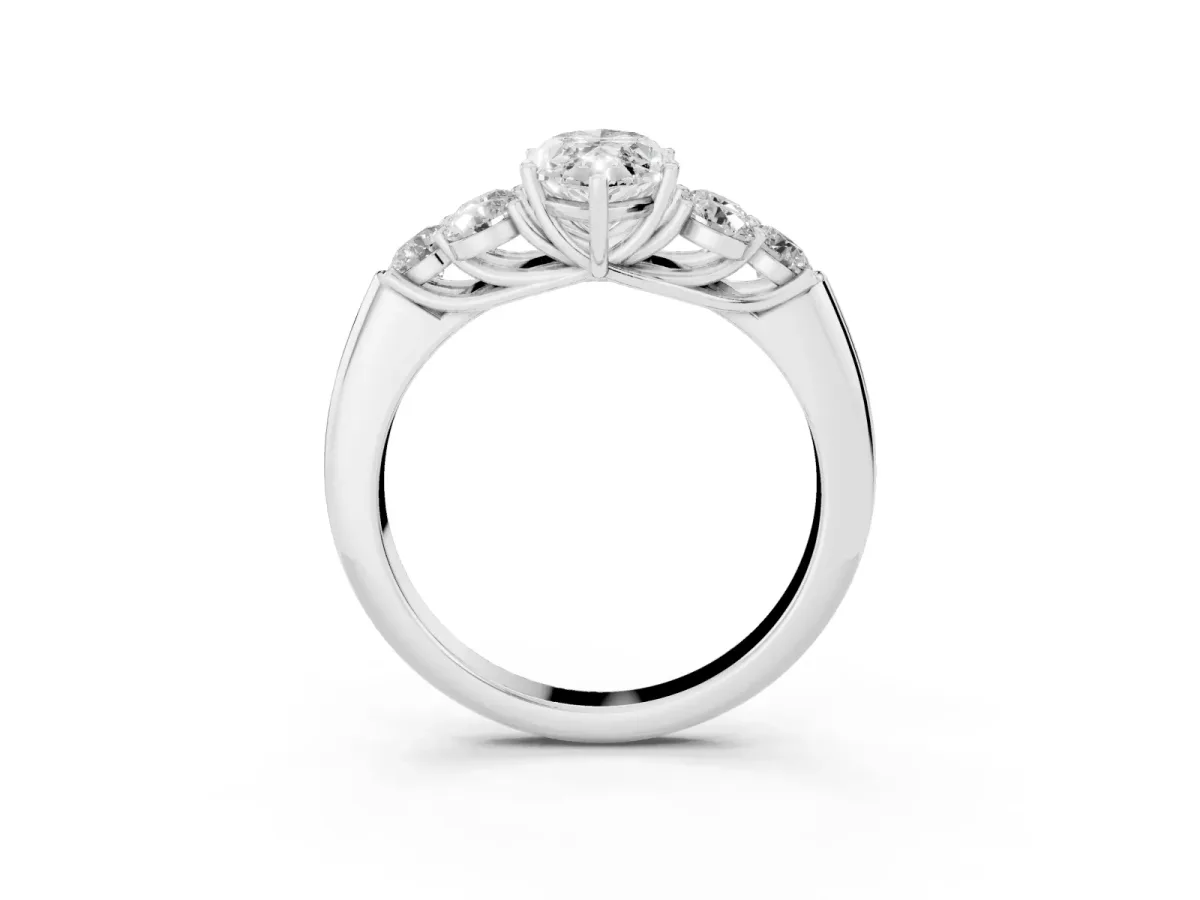 Marquise Cut Cut Diamond Cluster Ring with Round Accent Stones and Prong Setting on a Classic Band Silver