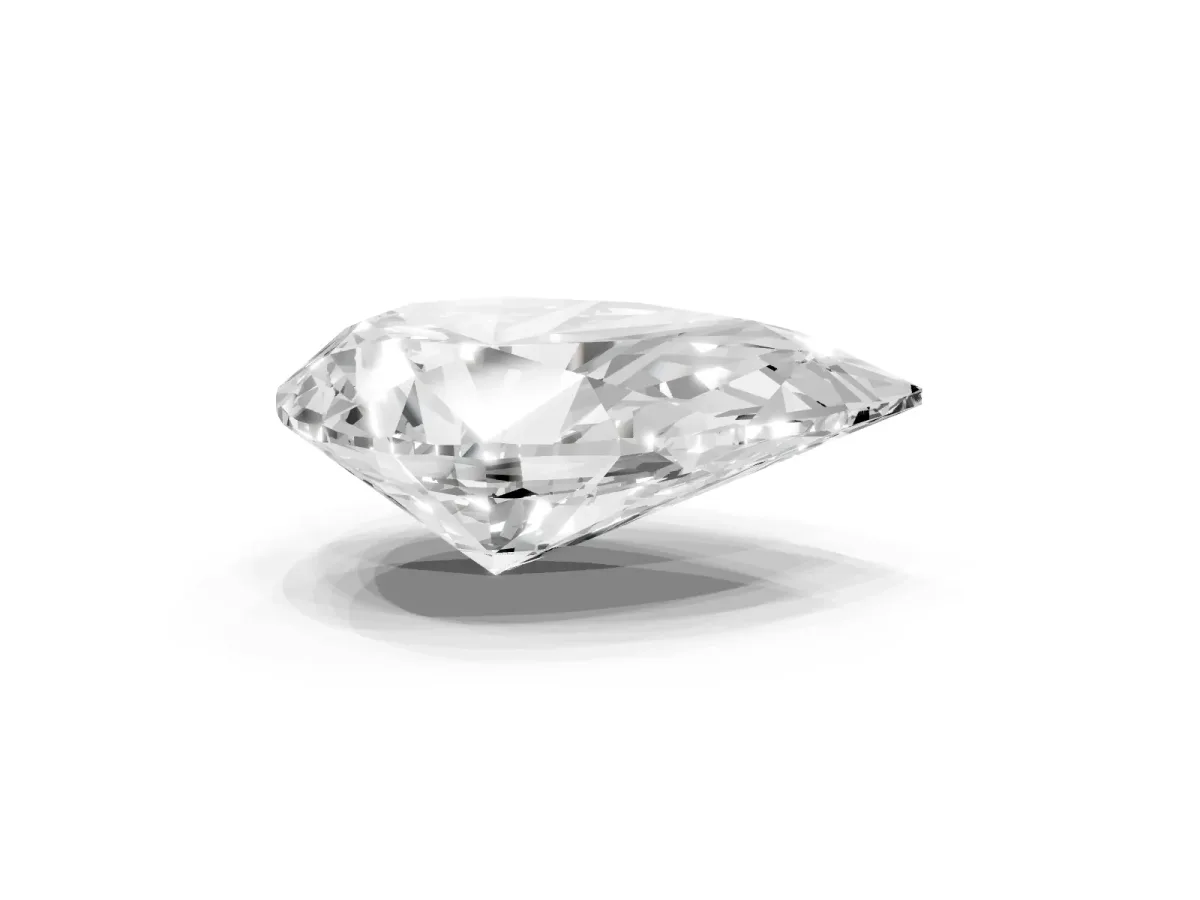 Pear Cut Diamond Ring with Marquise Side Stones and Prong Setting Silver