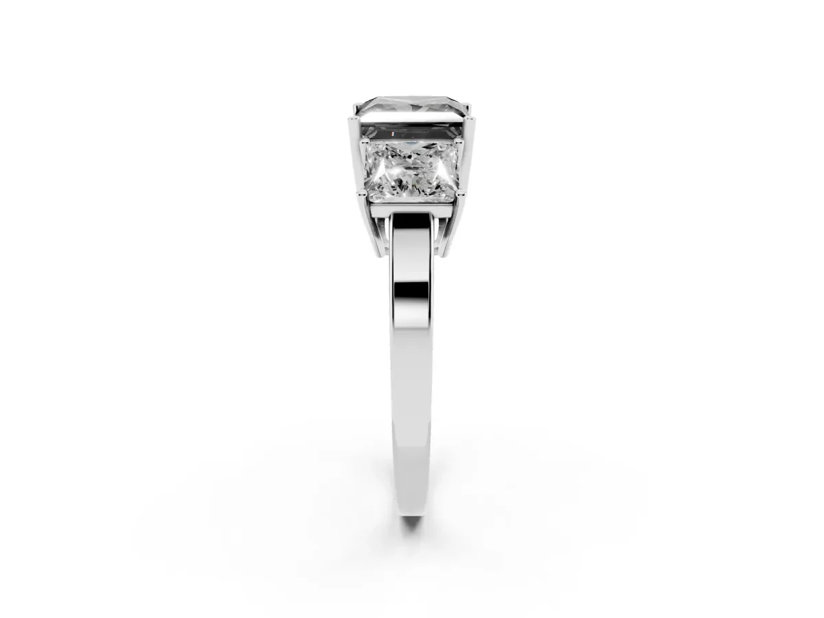 Fancy Black Three-Stone Princess Cut Cut Diamond Engagement Ring with Flat Band and Four-Prong Setting Silver