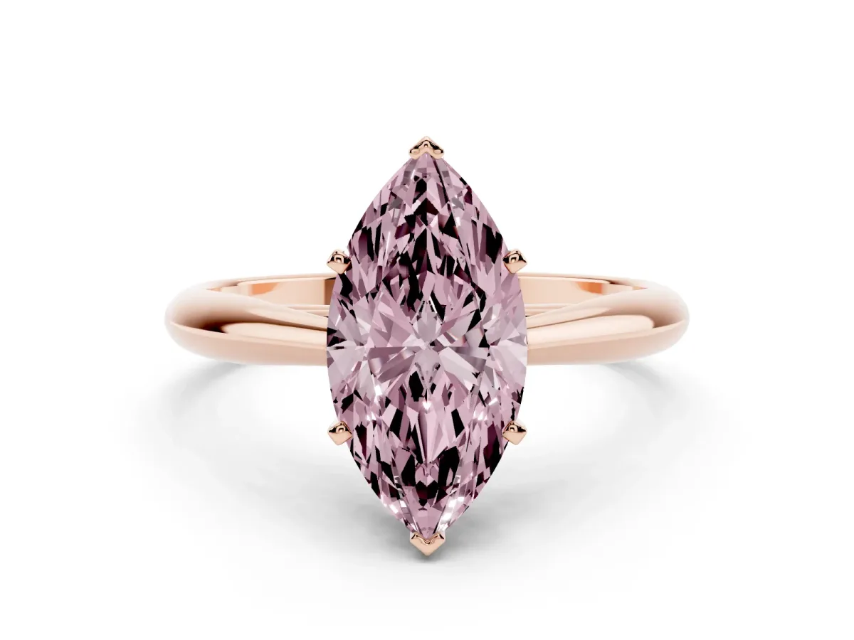 Fancy Pink Marquise Cut Diamond Solitaire Engagement Ring with Cathedral Setting and Four-Prong Mount Rose gold