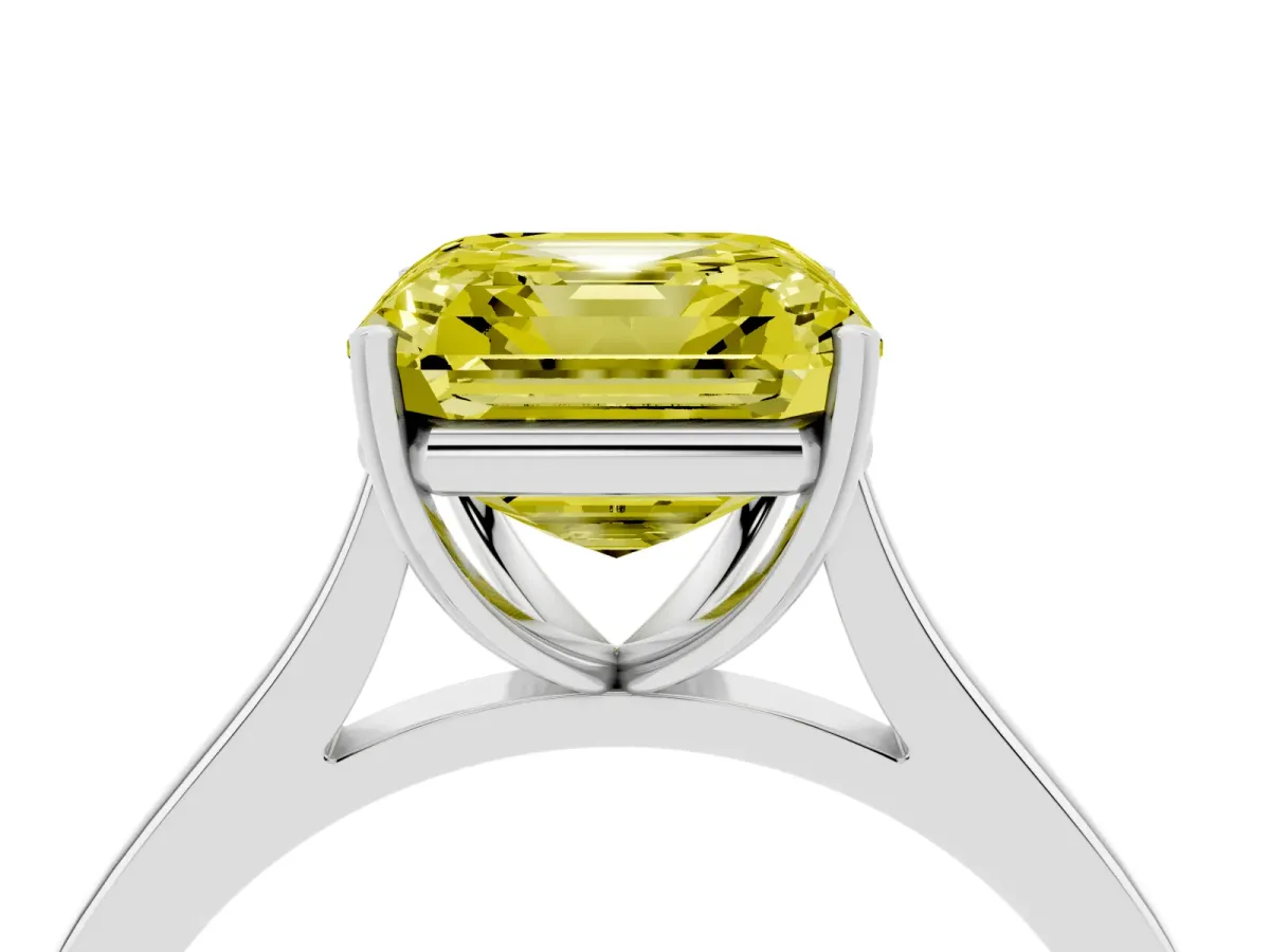 Fancy Yellow Asscher Cut Solitaire Heart Prong Engagement Ring with Tapered Band White gold