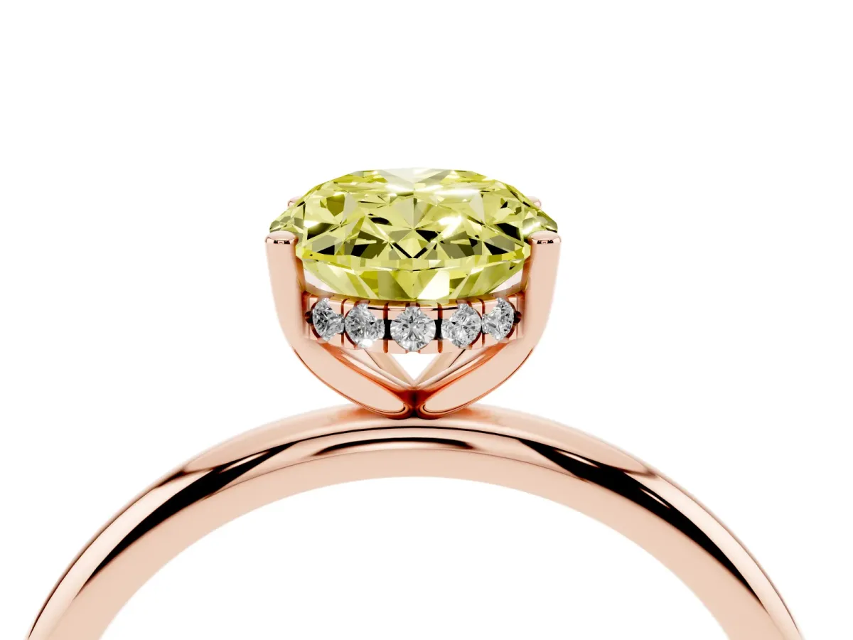 Fancy Yellow Oval Cut Cut Solitaire Engagement Ring with Four-Prong Setting and Classic Band Rose gold