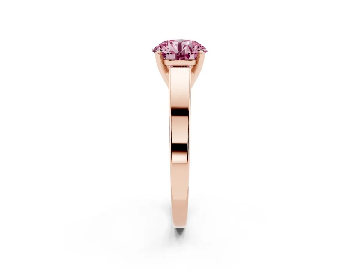 Fancy Pink Round Cut Solitaire Engagement Ring with Four-Prong Setting and Tapered Band Rose gold