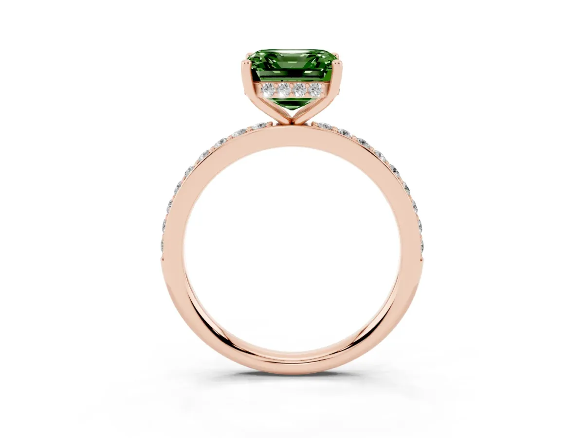 Fancy Green Asscher Cut Cut Diamond Pavé Band Ring with Four-Prong Setting Rose gold