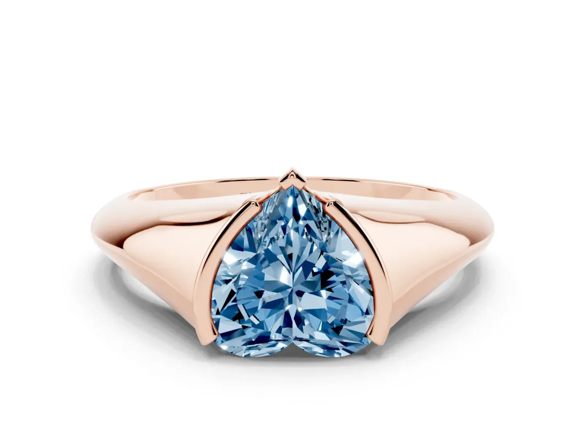 Fancy Blue Heart Cut Solitaire Tension Set Diamond Ring Rose gold