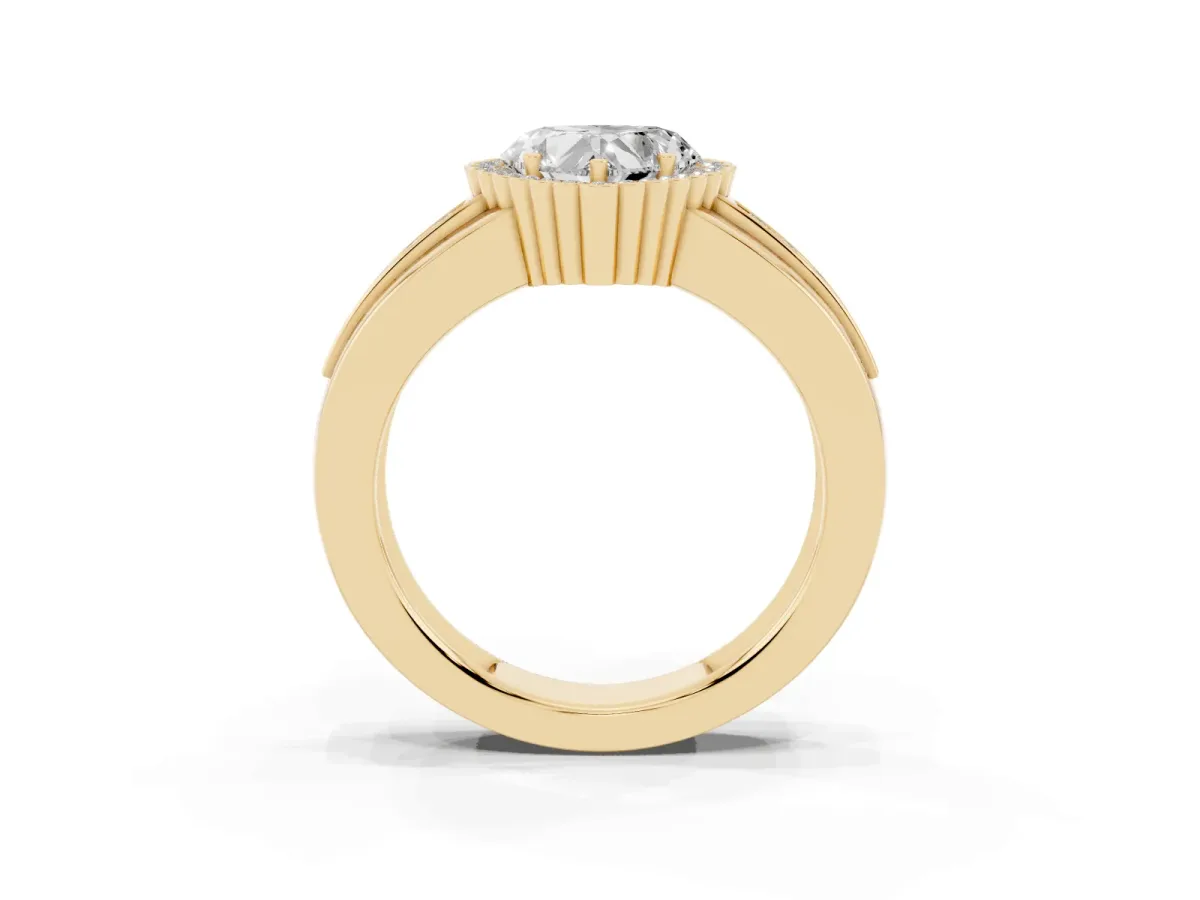 Heart Cut Cut Halo Pave Band Four-Prong Ring Yellow gold