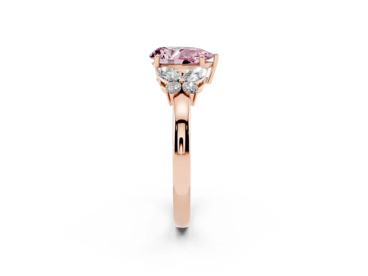 Fancy Pink Pear Cut Cut Solitaire Floral Diamond Ring with Four-Prong Setting Rose gold