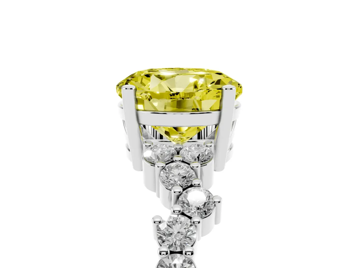 Fancy Yellow Round Cut Diamond Scattered Round Accent Ring with Prong Setting Silver
