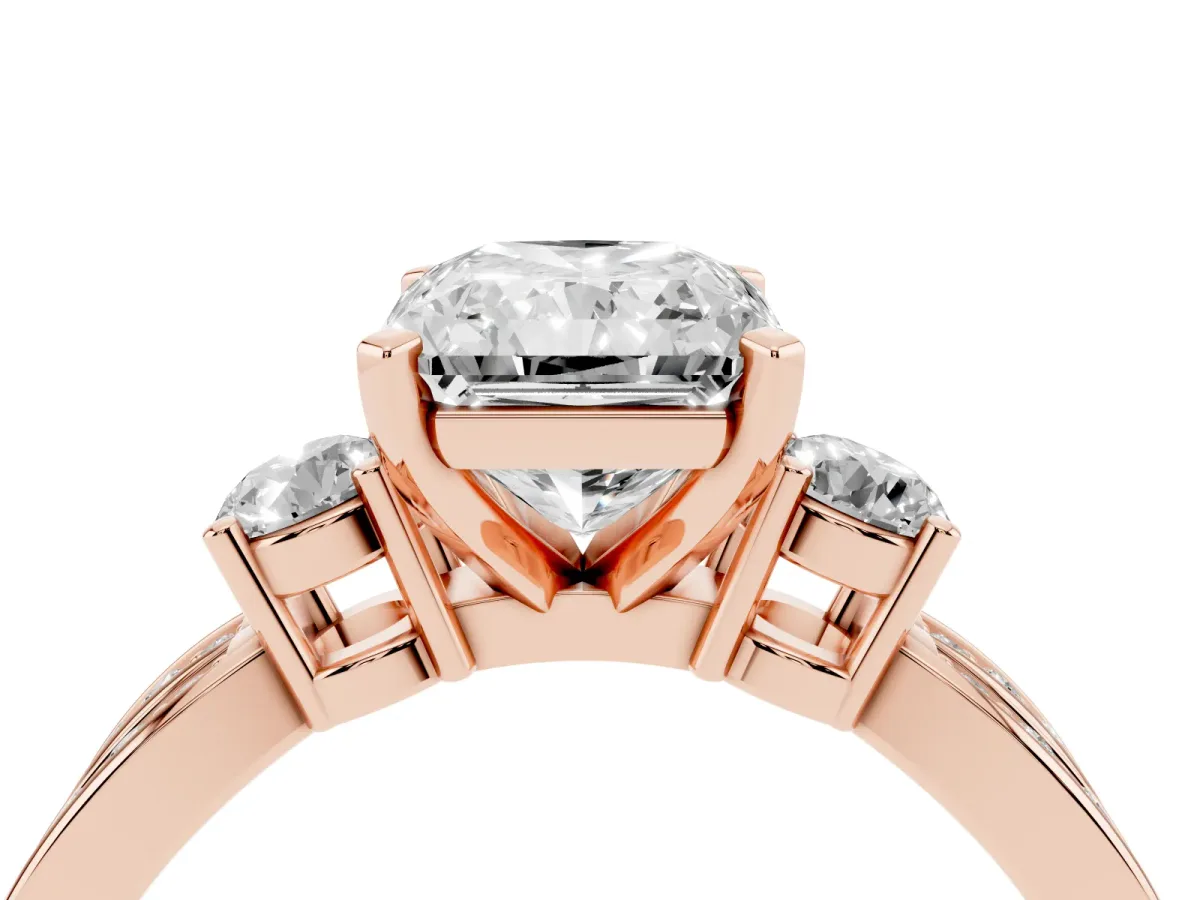 Three-Stone Radiant Cut Cut Diamond Twist Band with Prong Setting Rose gold