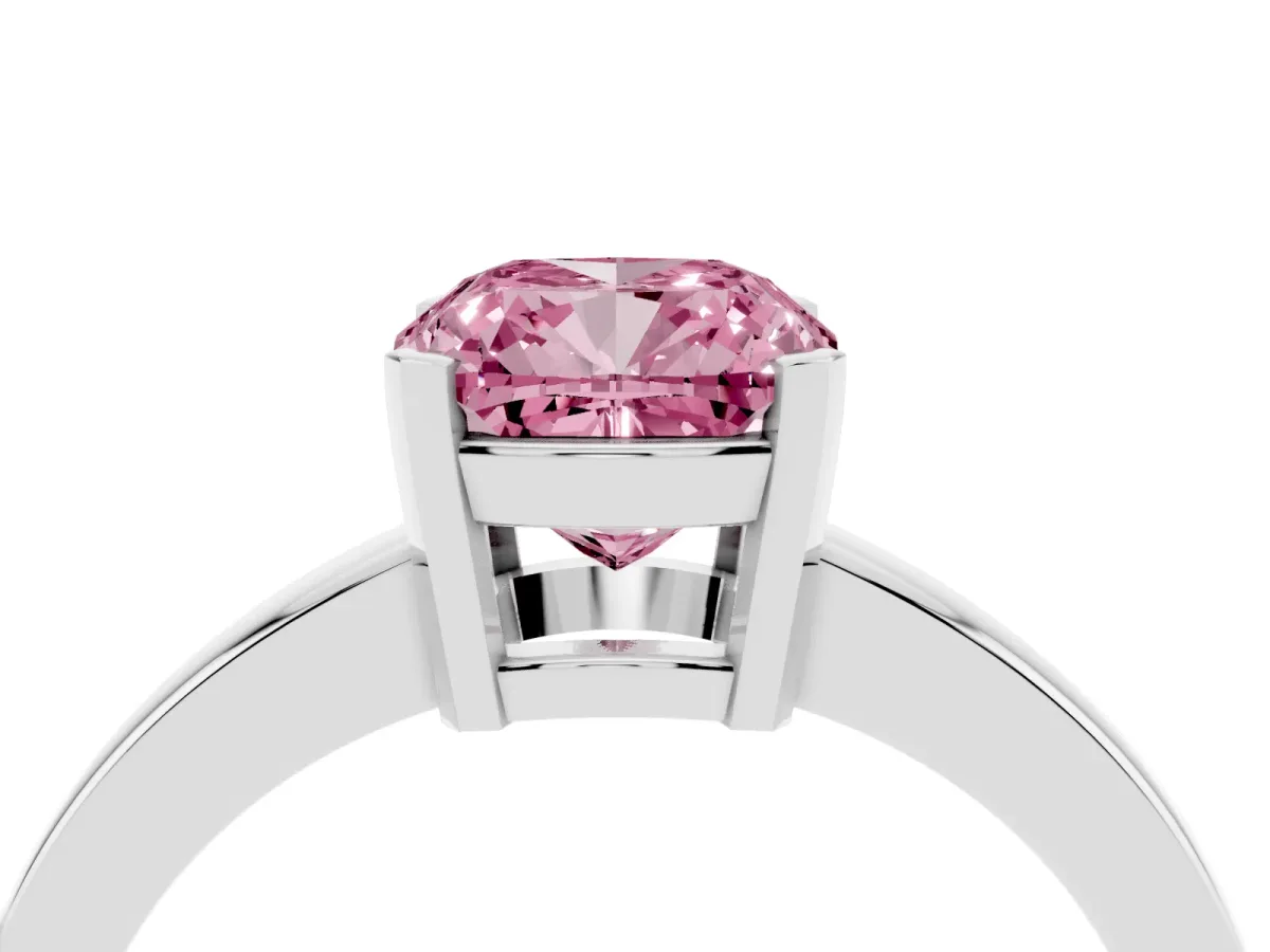 Fancy Pink Cushion Cut Cut Solitaire Ring with Four-Prong Setting and Classic Band Silver