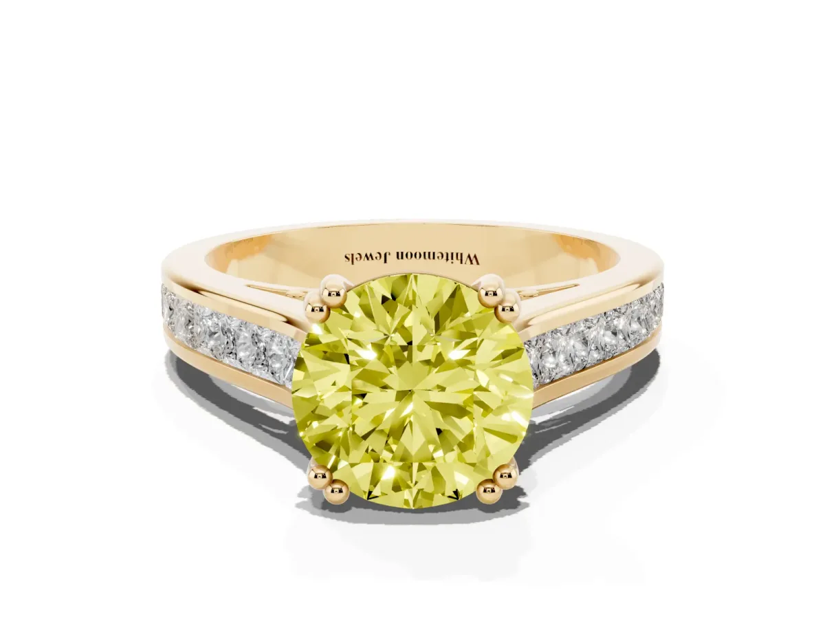 Fancy Yellow Round Cut Cut Channel Set Solitaire Engagement Ring with Prong Setting Yellow gold