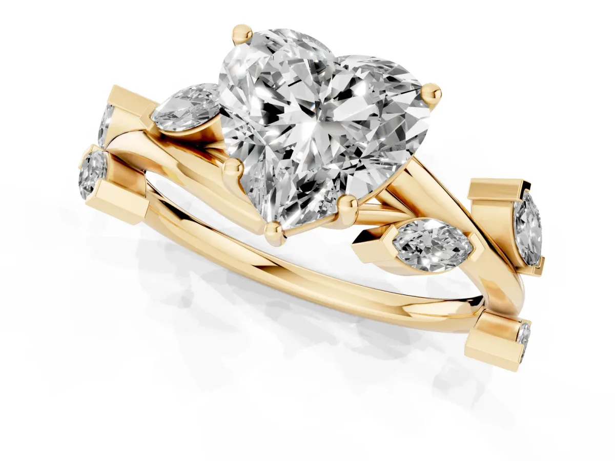 Heart Cut Solitaire Twisted Band Marquise Accent Prong Setting Ring Yellow gold