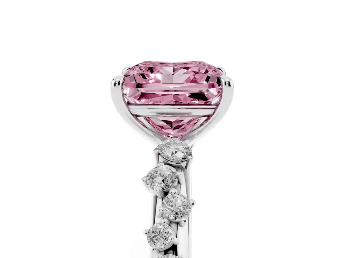 Fancy Pink Princess Cut Diamond Cluster Prong-Set Solitaire Ring White gold