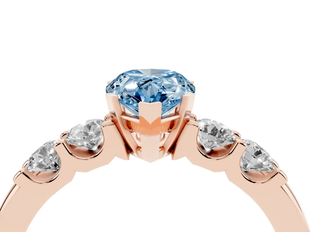 Fancy Blue Pear Cut Brilliant Cut Diamond Five-Stone Prong Set Engagement Ring with Channel Band Rose gold