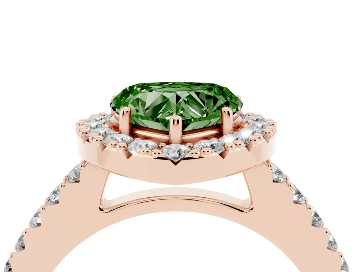 Fancy Green Heart Cut Halo Diamond Pavé Solitaire Ring Rose gold