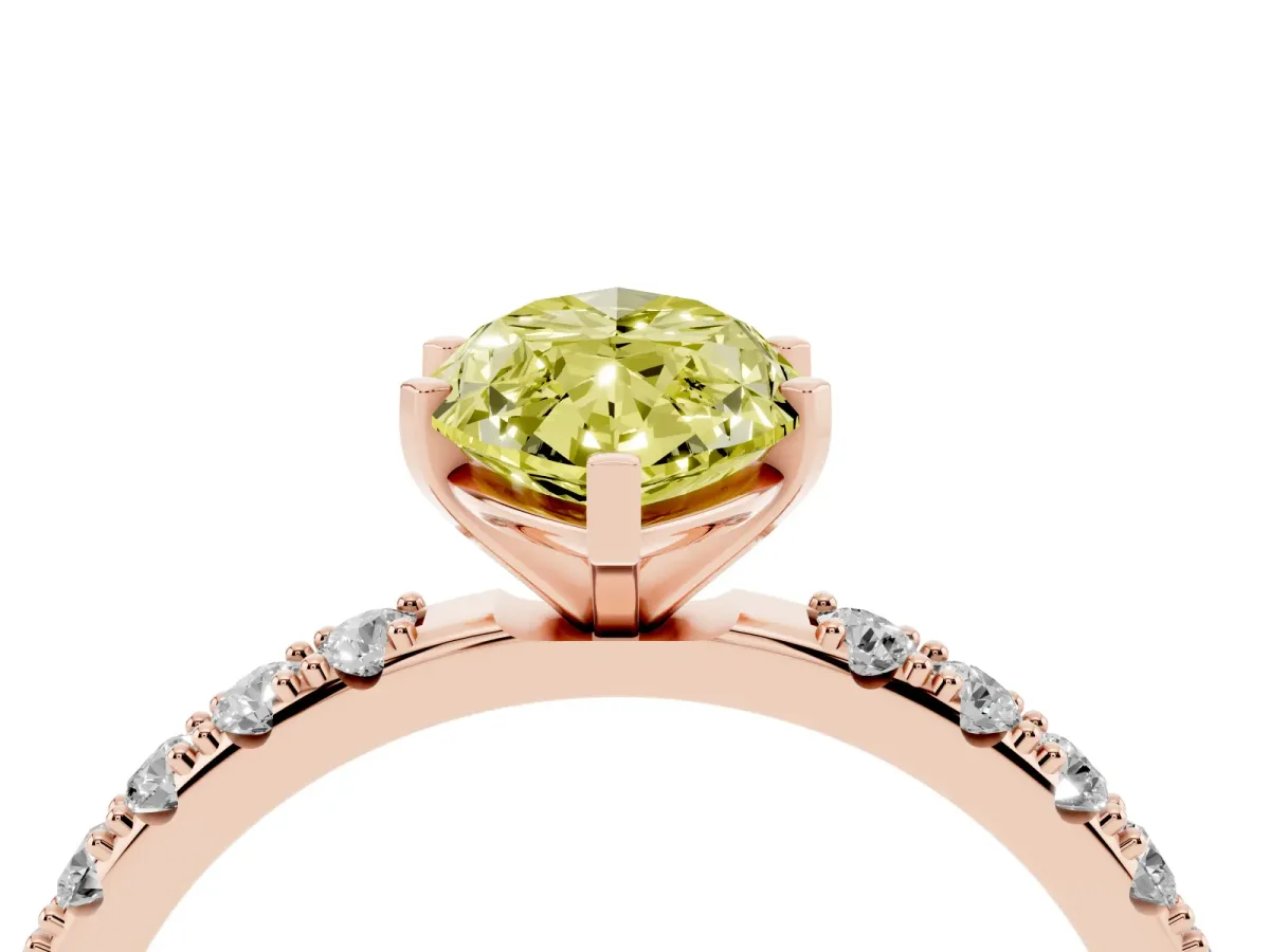 Fancy Yellow Marquise Cut Diamond Solitaire Pavé Band with Four-Prong Setting Rose gold
