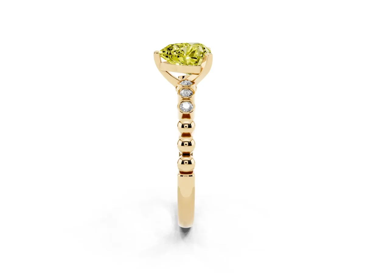Fancy Yellow Heart Cut Solitaire Bezel Accent Diamond Engagement Ring with Beaded Band and Four-Prong Setting Yellow gold