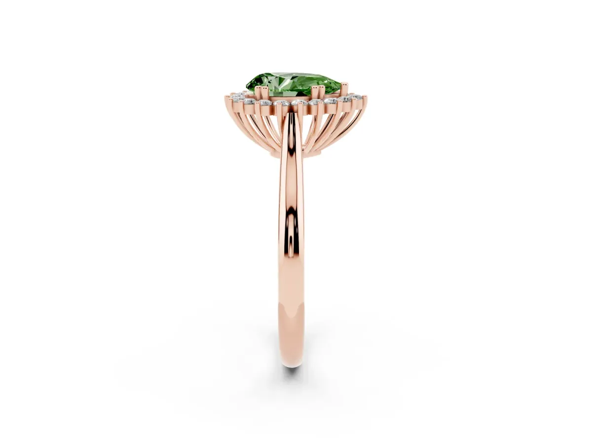 Fancy Green Pear Cut Cut Diamond Halo Ring with Solitaire Band and Prong Setting Rose gold