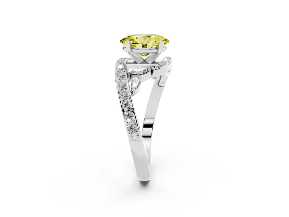 Fancy Yellow Oval Cut Solitaire with Pavé Twist Band and Four-Prong Setting Silver