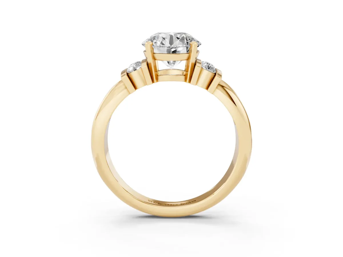 Round Cut Cut Three-Stone Channel Set Ring with Bar Prongs Yellow gold