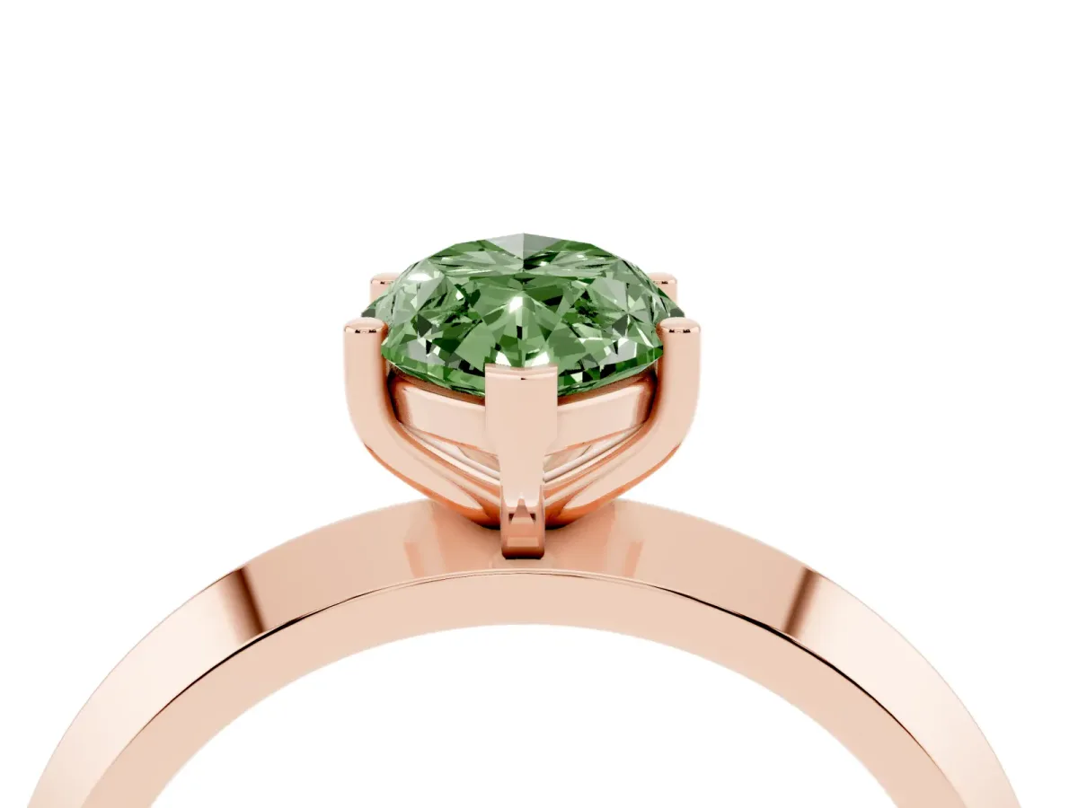 Fancy Green Marquise Cut Cut Solitaire Engagement Ring with Flat Band and Four-Prong Setting Rose gold