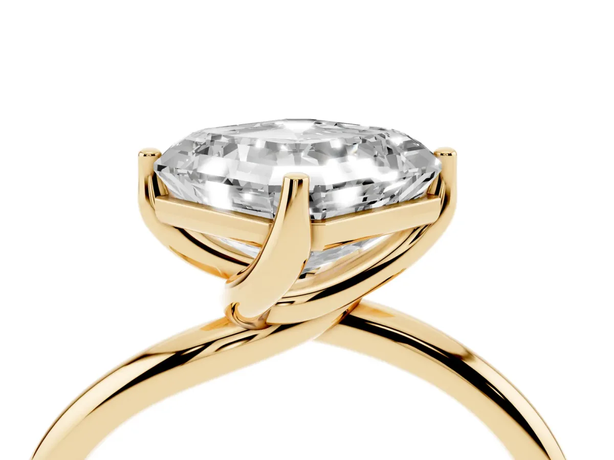 Asscher Cut Diamond Solitaire Engagement Ring with Four-Prong Setting and Classic Band Yellow gold