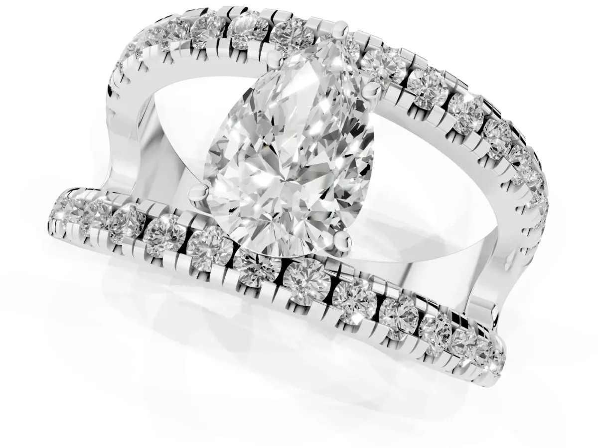 Pear Cut Solitaire Split Shank Pave Diamond Ring Platinum