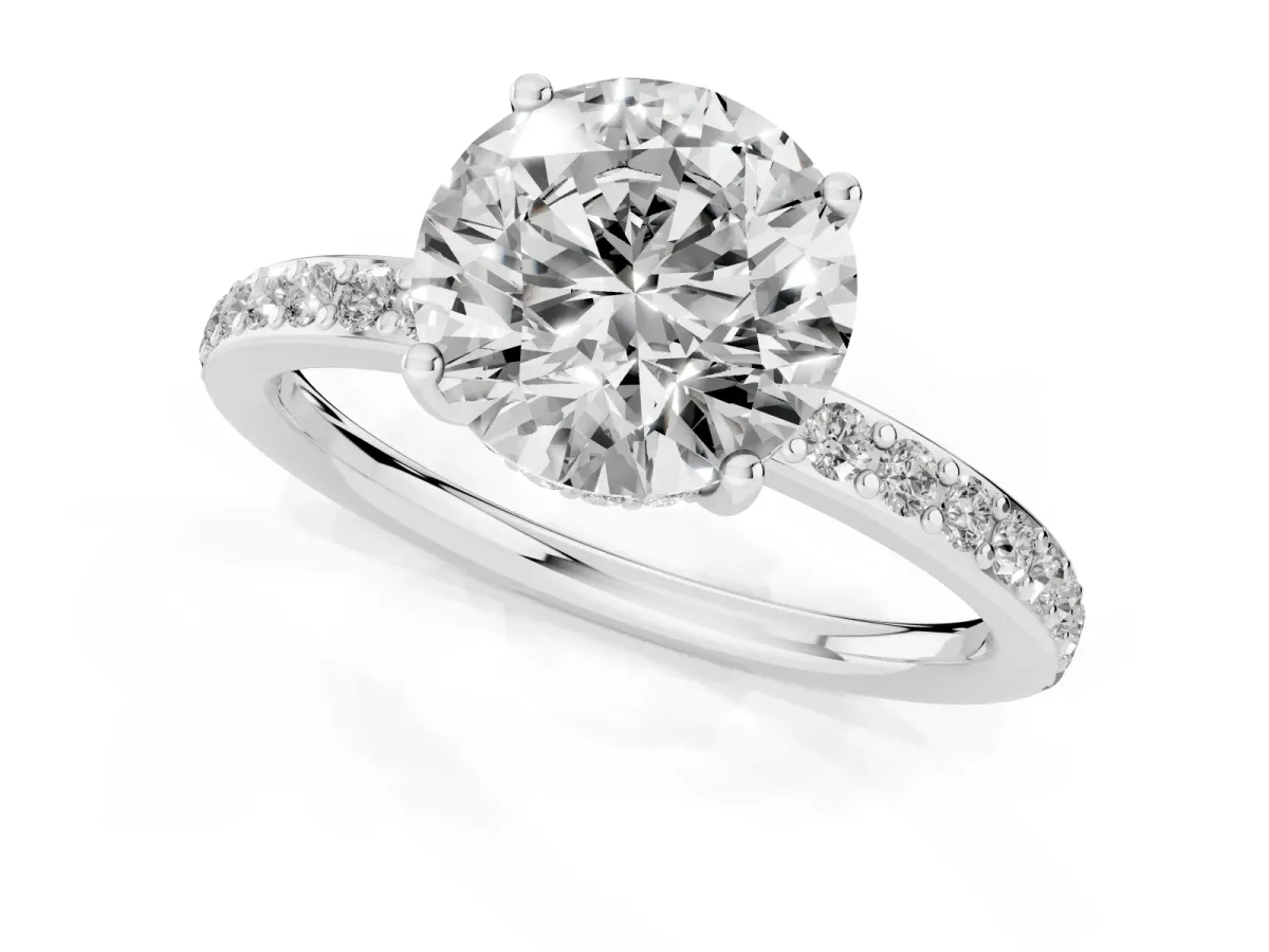 Round Cut Cut Diamond Pavé Band Ring with Four-Prong Setting Silver