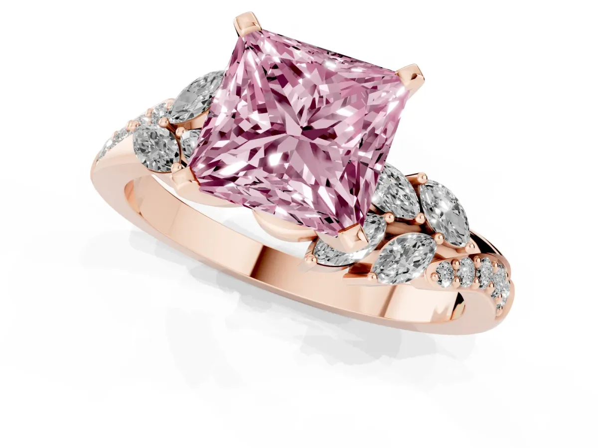 Fancy Pink Princess Cut Solitaire Marquise Twist Band with Six-Prong Setting Rose gold
