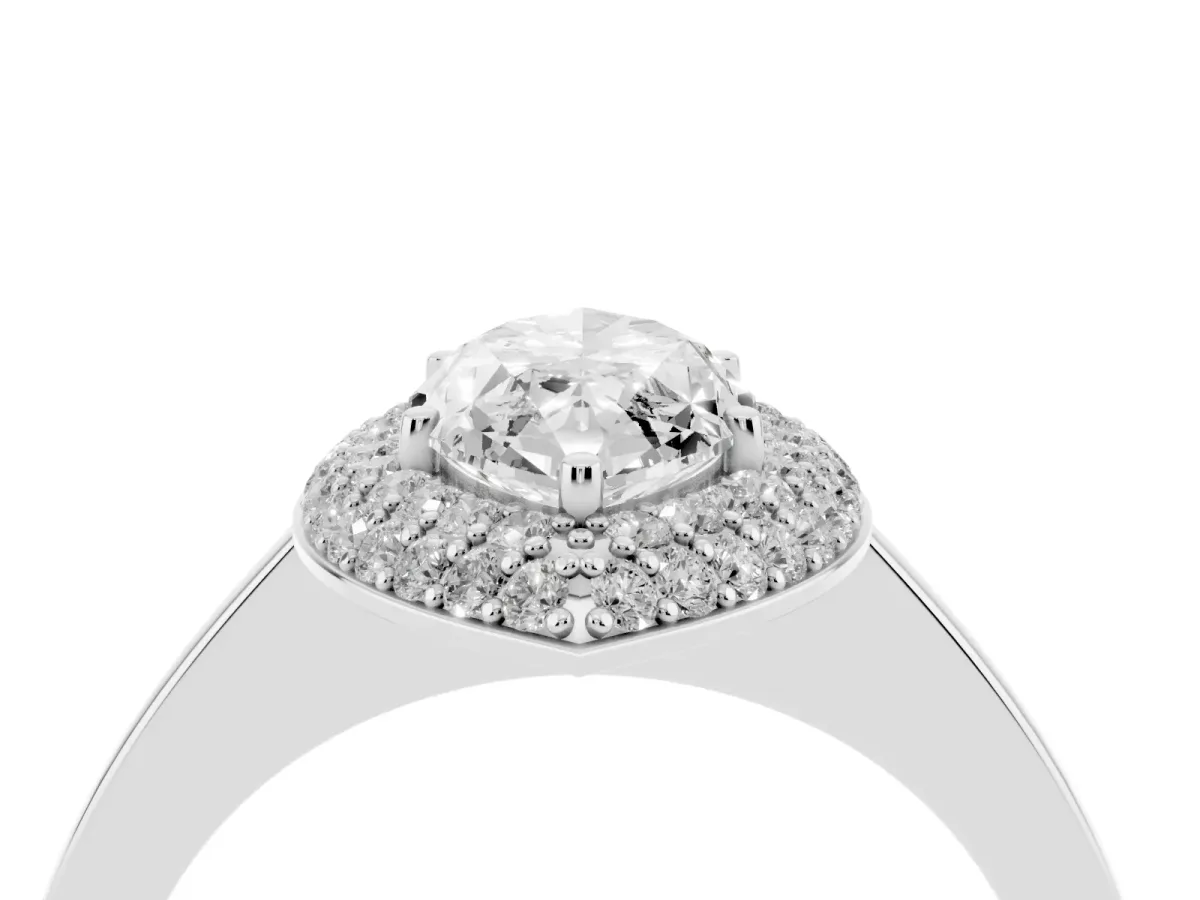 Marquise Cut Halo Diamond Engagement Ring with Solitaire Band and Four-Prong Setting Platinum