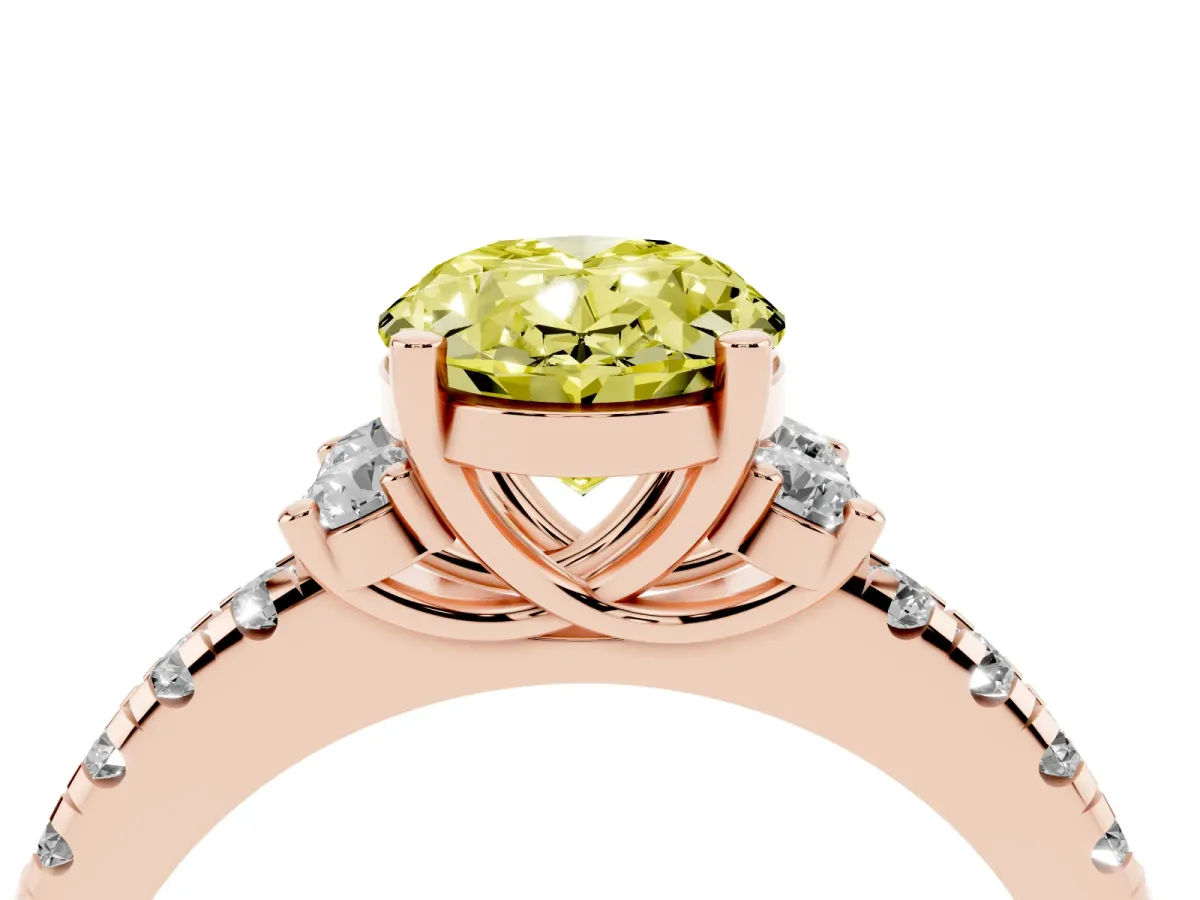 Fancy Yellow Oval Cut Diamond Three-Stone Pave Band with Four-Prong Setting Rose gold