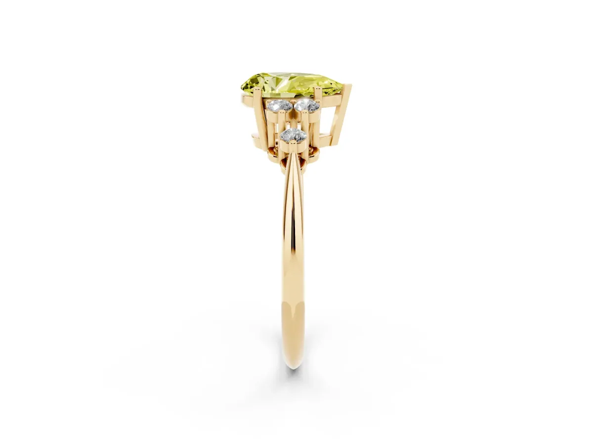 Fancy Yellow Pear Cut Cut Diamond Cluster Ring with Solitaire Band and Four-Prong Setting Yellow gold