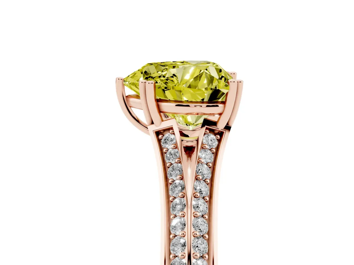 Fancy Yellow Heart Cut Diamond Split Shank Engagement Ring with Pavé Band Rose gold