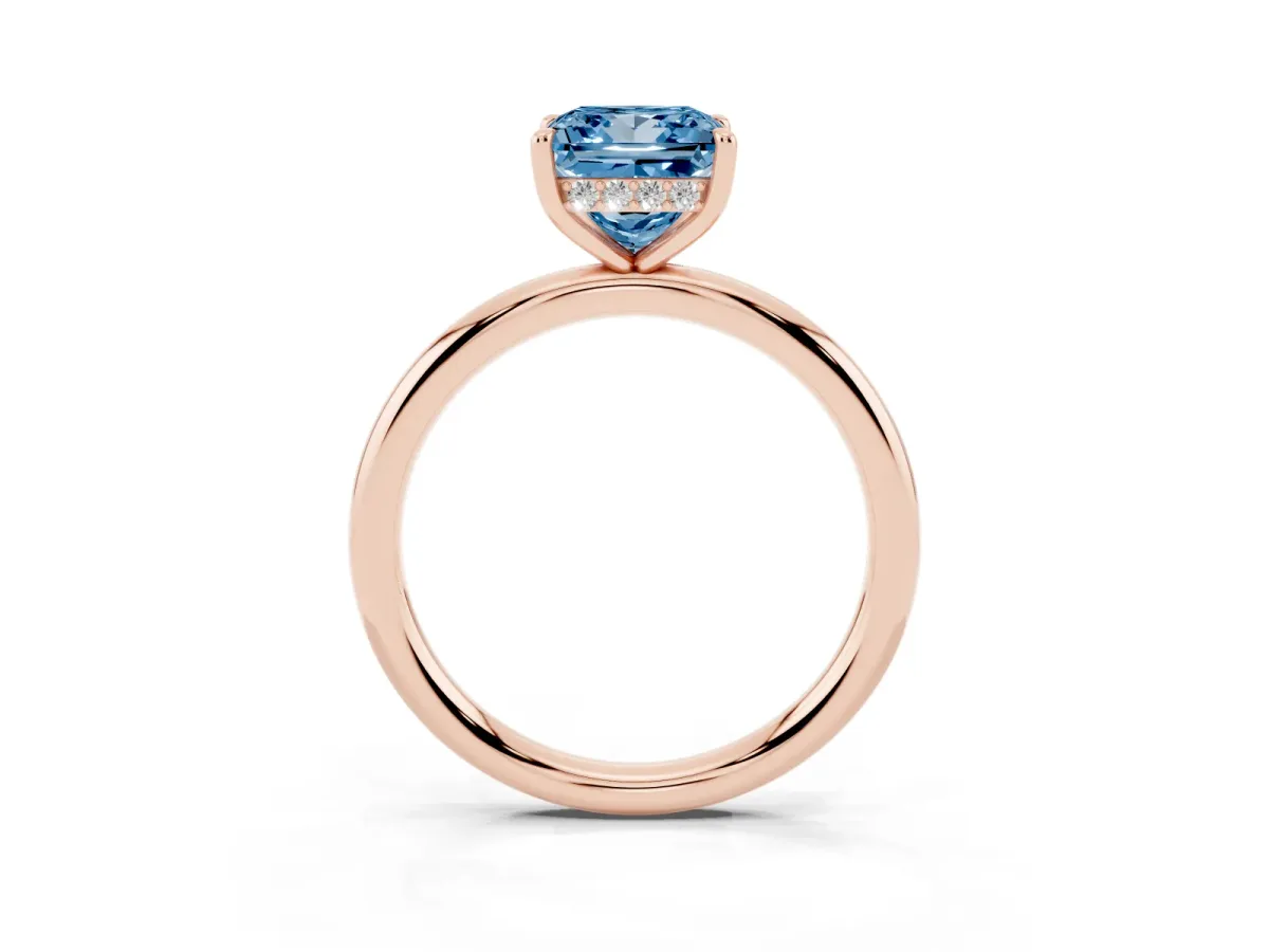 Fancy Blue Princess Cut Diamond Solitaire Ring with Thin Band and Four-Prong Setting Rose gold