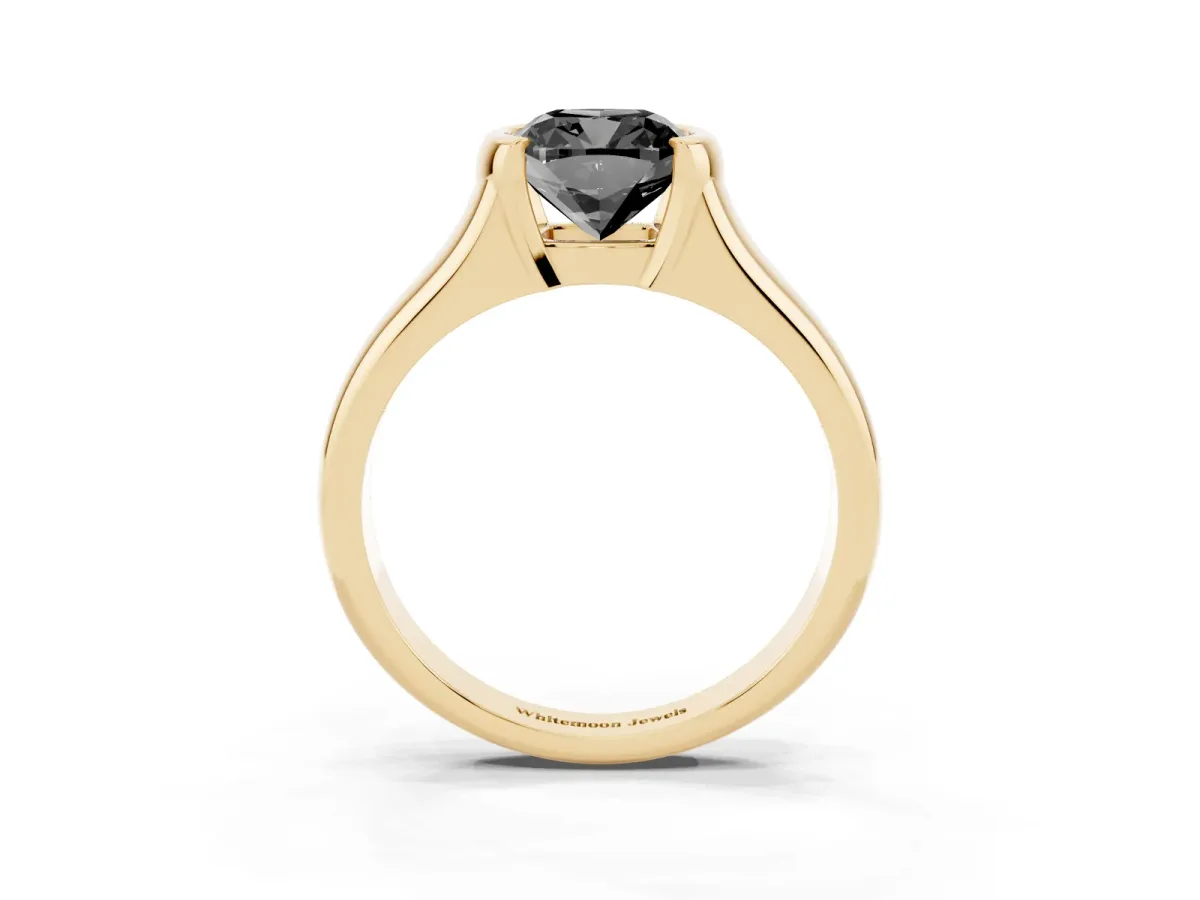 Fancy Black Cushion Cut Solitaire Tension Set Diamond Ring with Split Shank Band Yellow gold