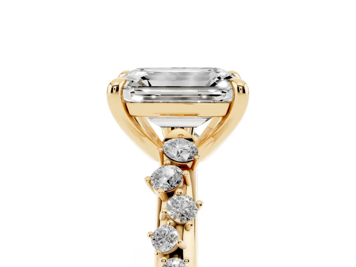 Emerald Cut Cut Diamond Vine Band with Four-Prong Setting Yellow gold