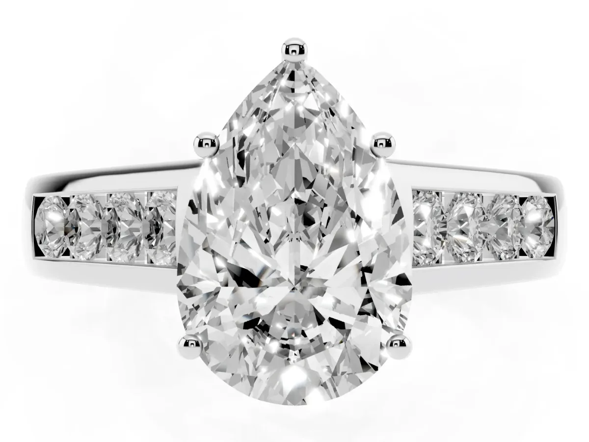 Pear Cut Brilliant Channel-Set Solitaire Ring with Four-Prong Setting Silver