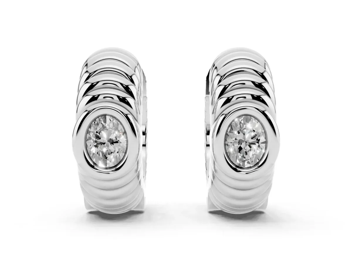 Oval Diamond Vera Hoop Earrings Silver